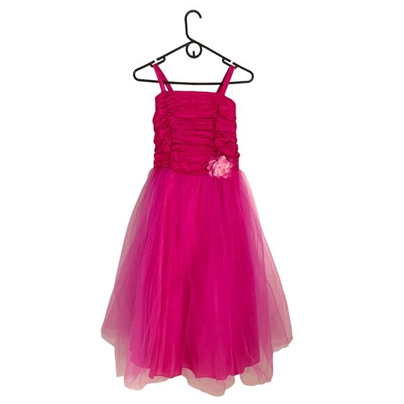 Girls Hot Pink Tulle Party Dress Sz 12 Flower Girl Prom Pageant Formal Princess - Picture 1 of 11